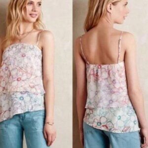 Anthropologie Maeve Daisy Garden Silk Tank